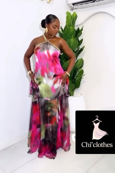 Robe longue multicolore élégante