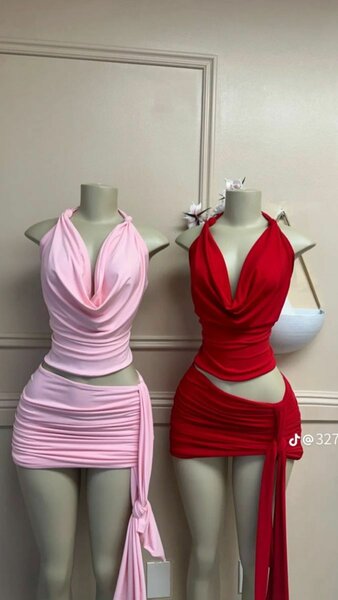 Robe Mini Rose à Liens