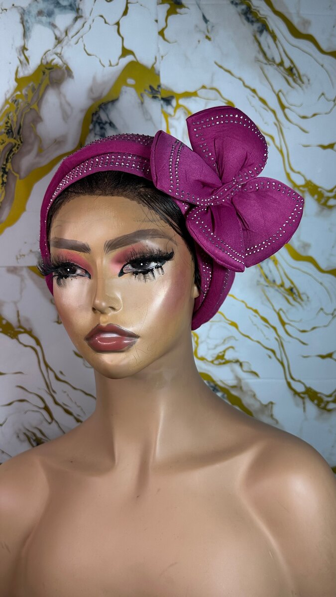 Turban rose avec nœud chic