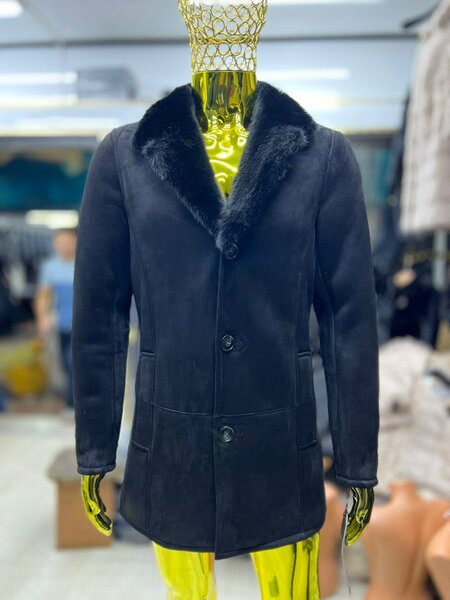 Дубленка мужской норка и волк воротник размер 46-64