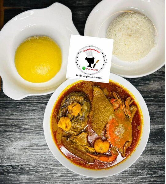 Foutou et riz sauce graine