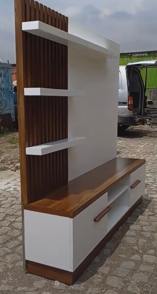 Meuble TV Moderne Bois et Blanc