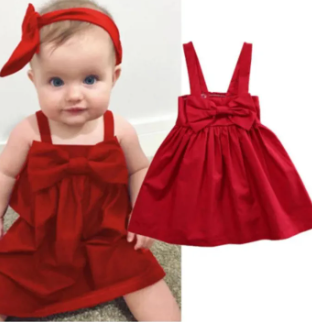 Baby Girls Red Dress ( Fabric Linen)