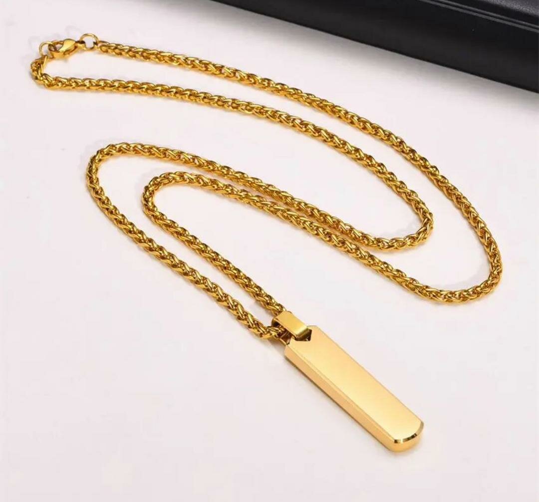 Collier pendentif rectangulaire acier inoxydable