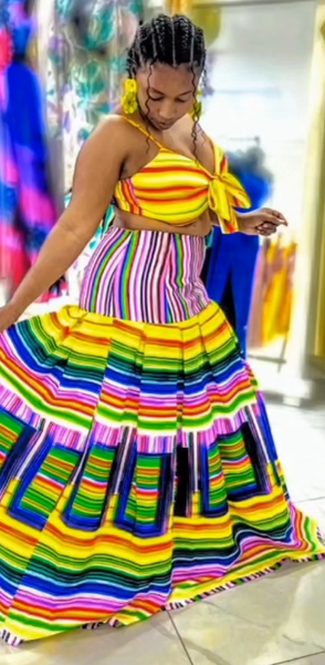 2pc Stripe Maxi Skirt Set