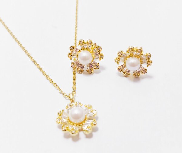 Complet Bijoux Perles en or plaqué