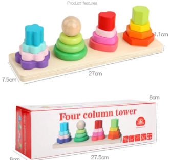 Four Column Colorful Tower Wooden Toy for Kids Learning