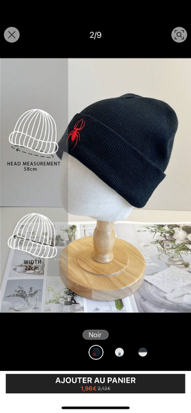 Bonnet Noir Araignée Homme