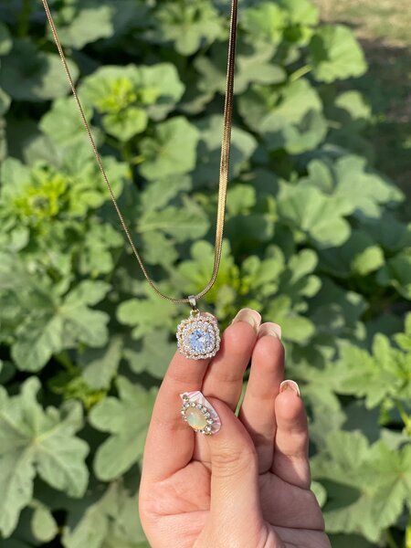 Diamond Pendant with Golden snake chain