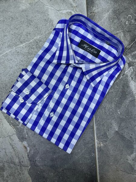 Chemise carrelé blanc bleu