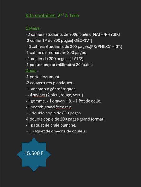 Kit Scolaire Complet 2nd & 1ère