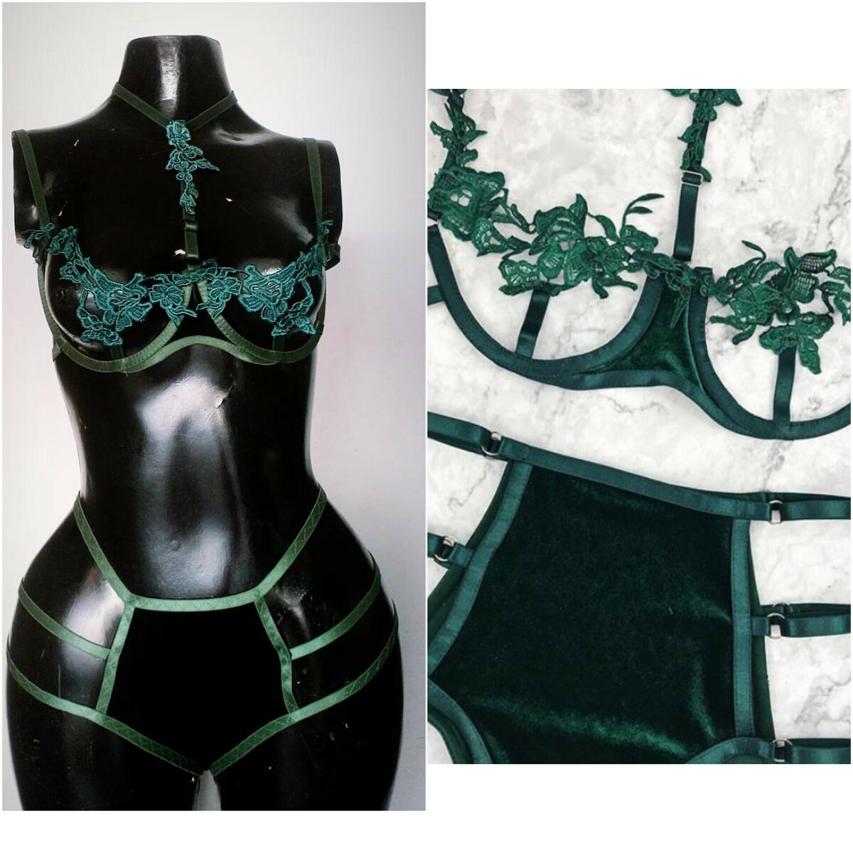Ensemble de lingerie en dentelle verte