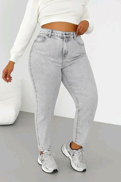 Jean gris taille haute femme