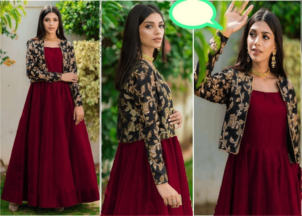 Stunning two pieces embroidery Slik maxi suit with Jacket