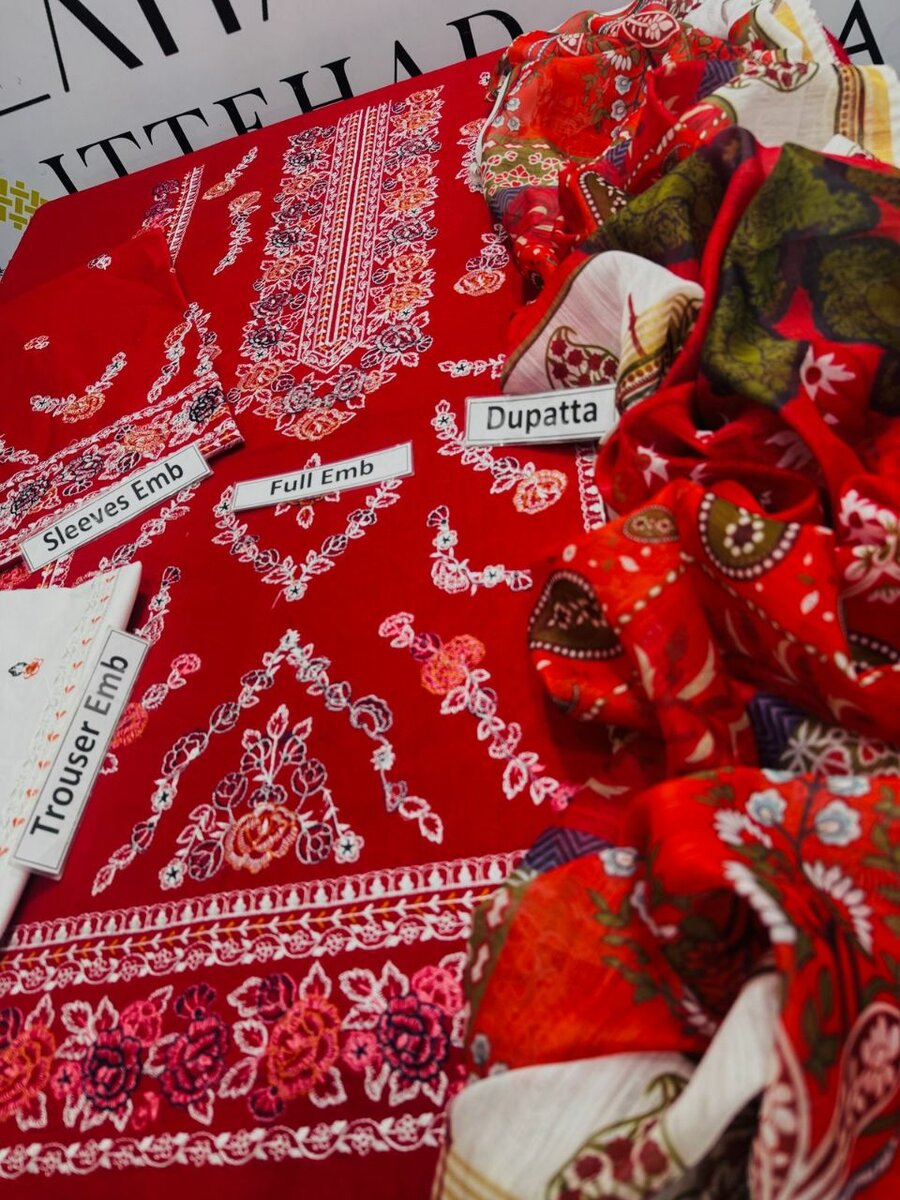 Full embroidery airjet lawn 3 pc ,  dc free