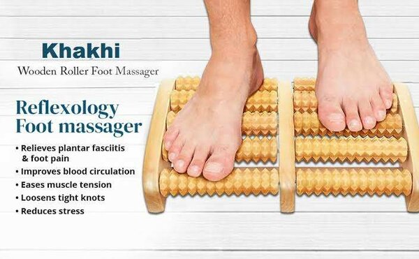 Traditional Wooden 12 Roller Foot Massager, Acupressure Roller Wood Foot Massager Stress Reliever 12 Rollers