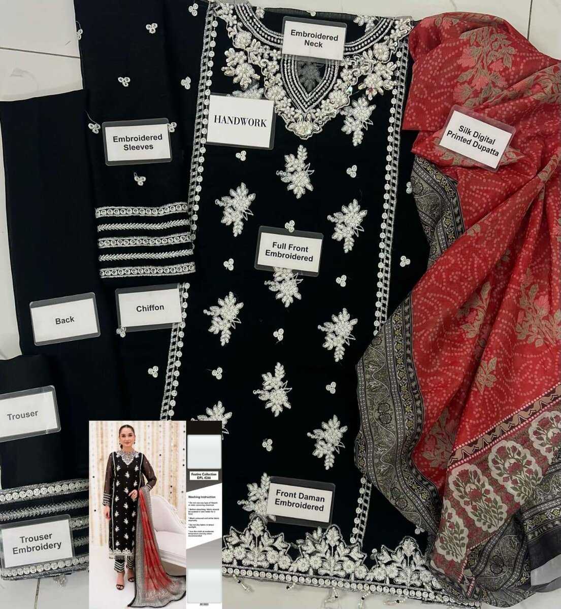 Chiffon and silk  3 pc ,Dc Free