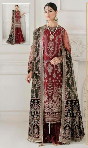 Net full heavy embroidery 3 pc