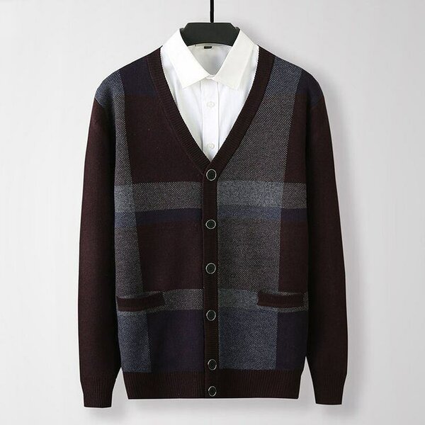 Cardigan en laine à carreaux