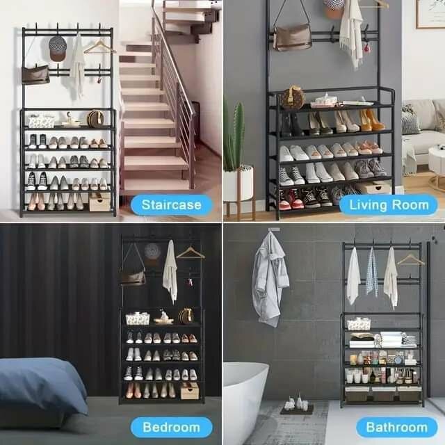 5 TIER SHOE & HAT RACK, COAT & HAT HANGING, MULTIFUNCTIONAL.