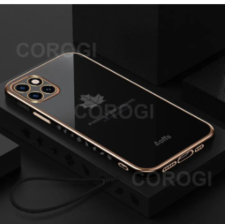 LECOMES for Infinix Smart 6 HD Back Cover Luxury 6D Plating Maple Leaf Side Pattern Case with Lanyard Square Bumper Soft Silicone Phone Cases Covers Pouch