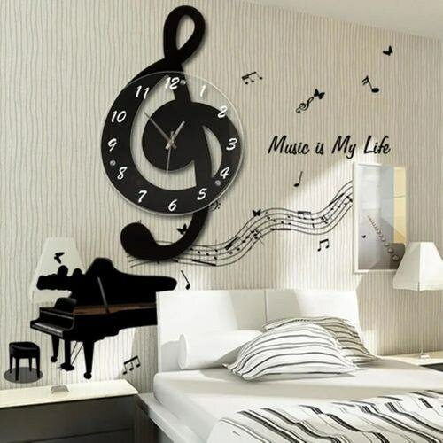 Horloge Murale Créative - Note De Musique - 45x36x8 - Noir