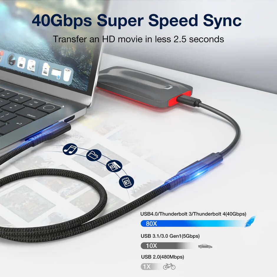 Câble d'extension USB 4 240 W 0,6 m, angle USB4 Thunderbolt