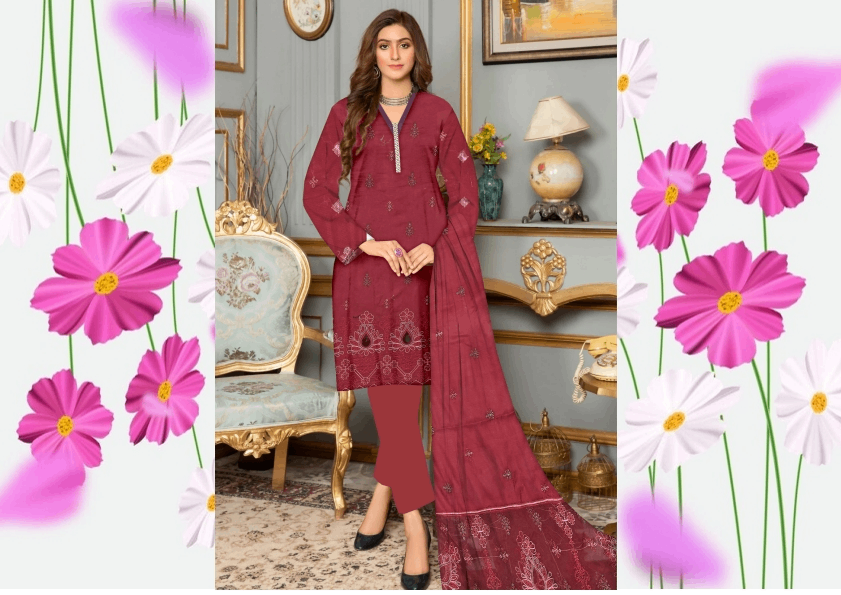 Digital embroidered lawn with fancy dupatta