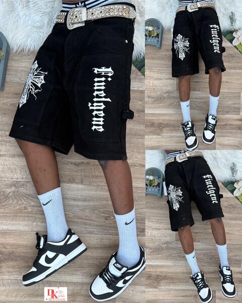 Shorts en jean noir graffiti