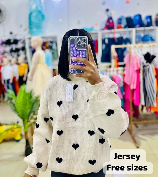 Women's sweater knitted, with hearts, oversize