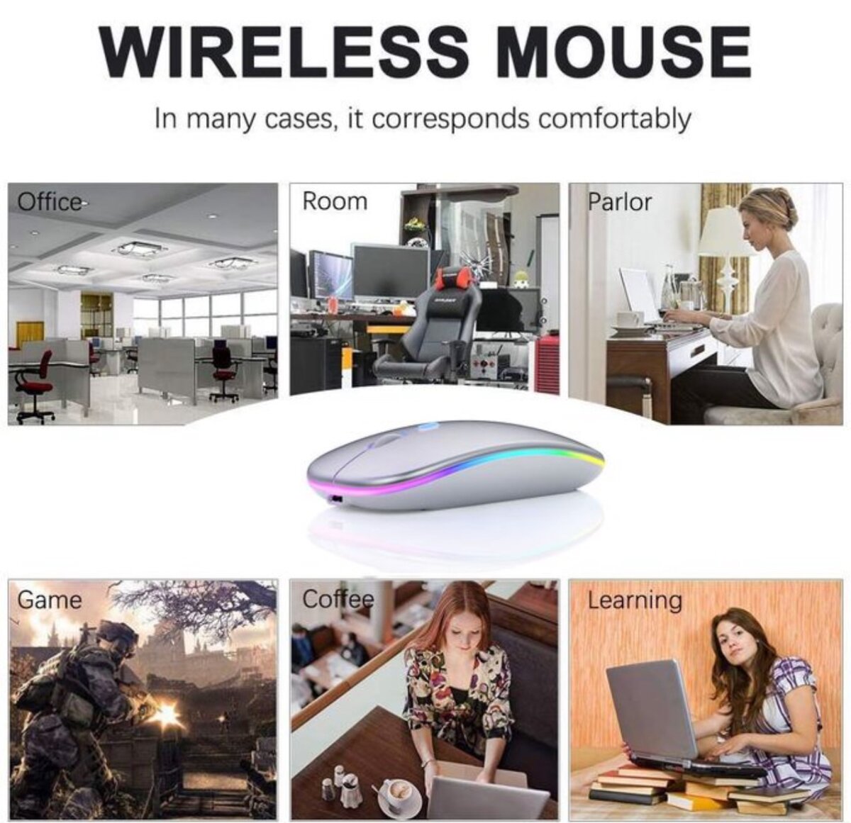 Colorful LED 2.4G Rechargeable Ultra-Thin Wireless Mouse -