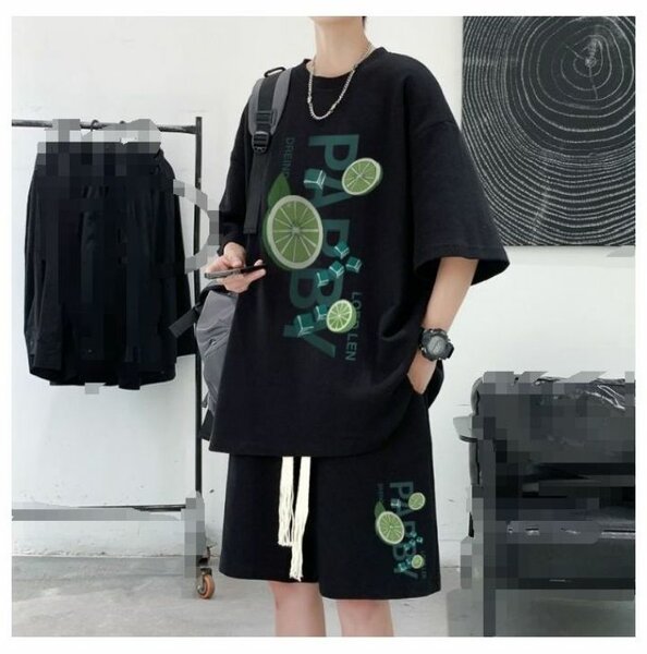 Ensemble été noir imprimé citron