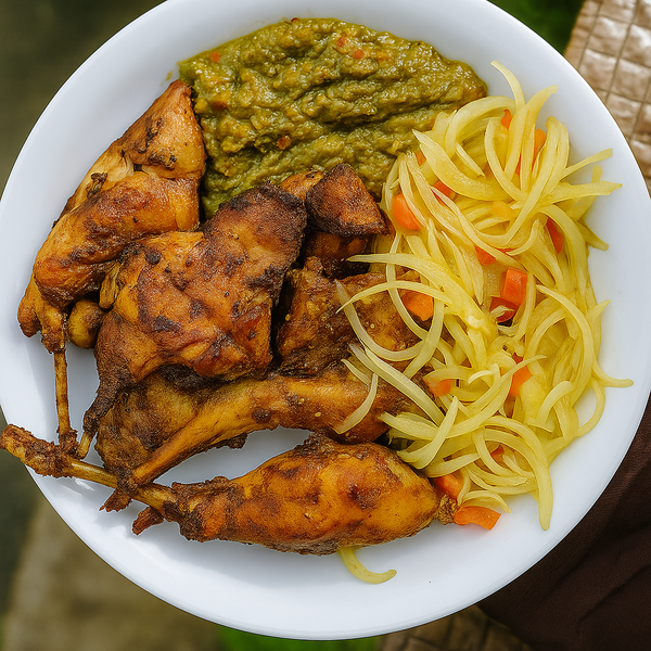 Lapin grillé avec attieké