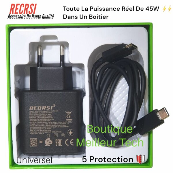 Recrsi Chargeur Super Rapide 45W Haute Qualité - Cable 7A