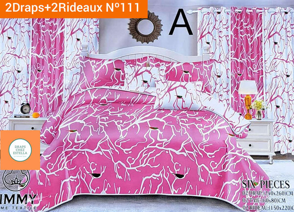 ▪️2 Draps 2 places + 2 taies + 2 Rideaux rose