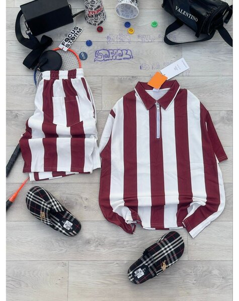 Ensemble polo rayé rouge