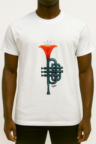 T-shirt blanche trompette fleur