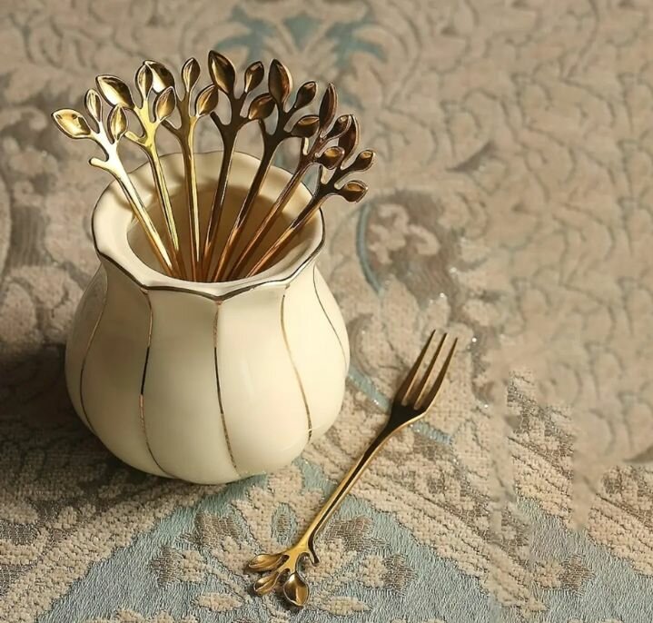 Portuguese Golden Stainless Steel Coffee Spoon Dessert Fork