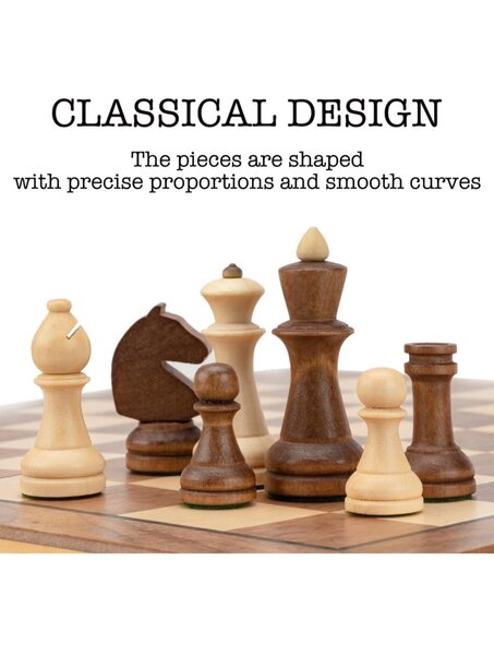 Lingle 15 Inch Travel Wooden Folding Chess Set w/ 3 Inch