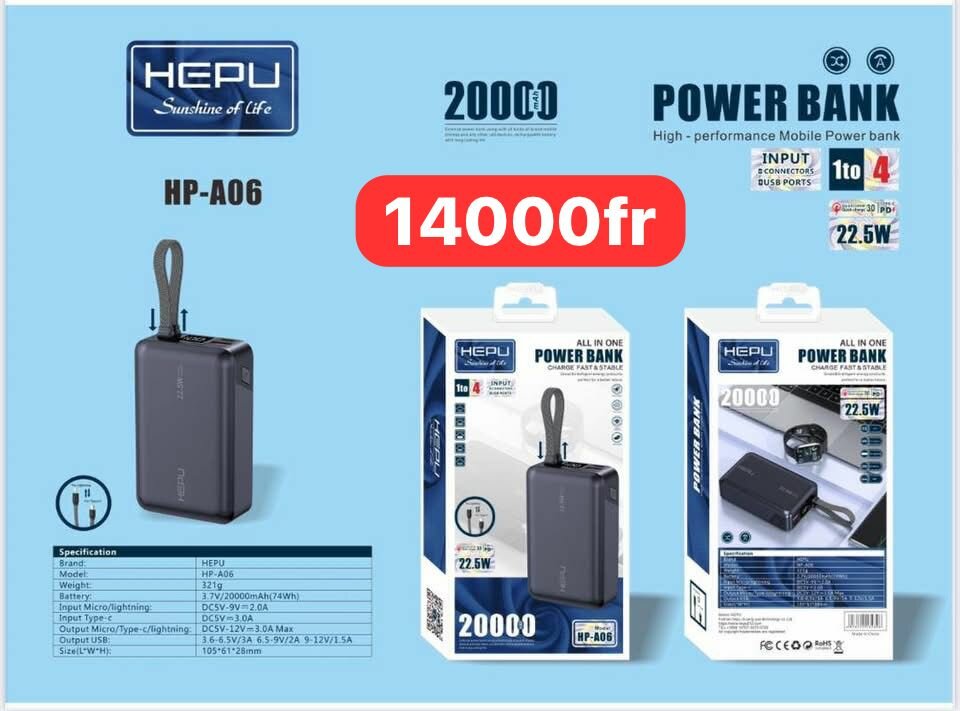 Batterie Externe HEPU 20000mAh