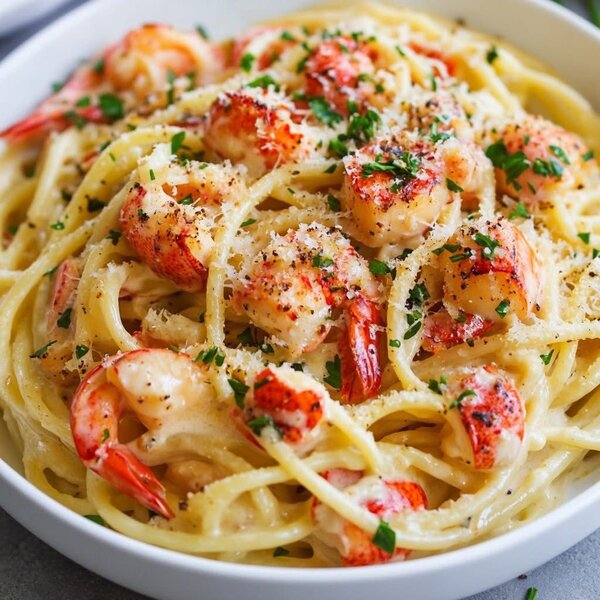 Spaghetti aux crevettes crémeuses