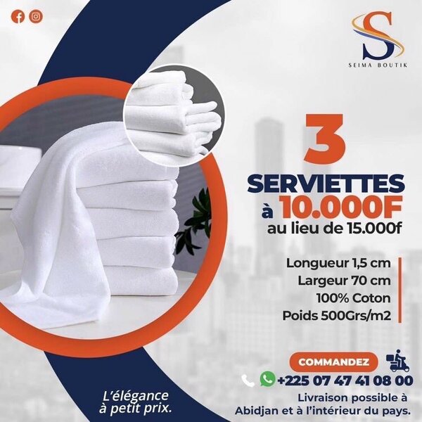 Serviettes blanches en Cotons