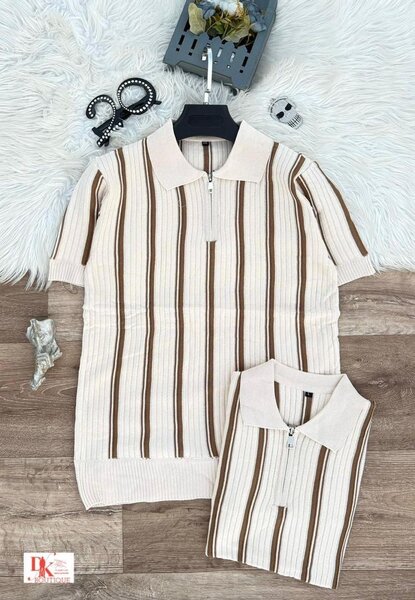 Polo à rayures tendance zippé