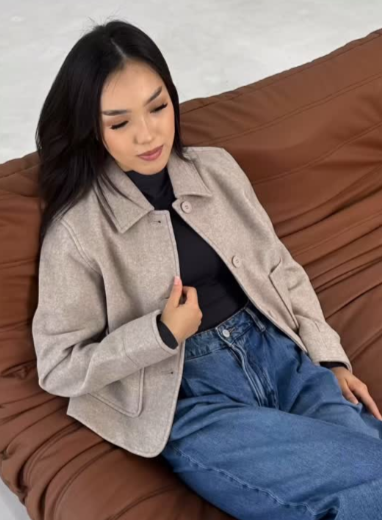 Элегантное укороченное пальто-жакет от ZARA бежевое