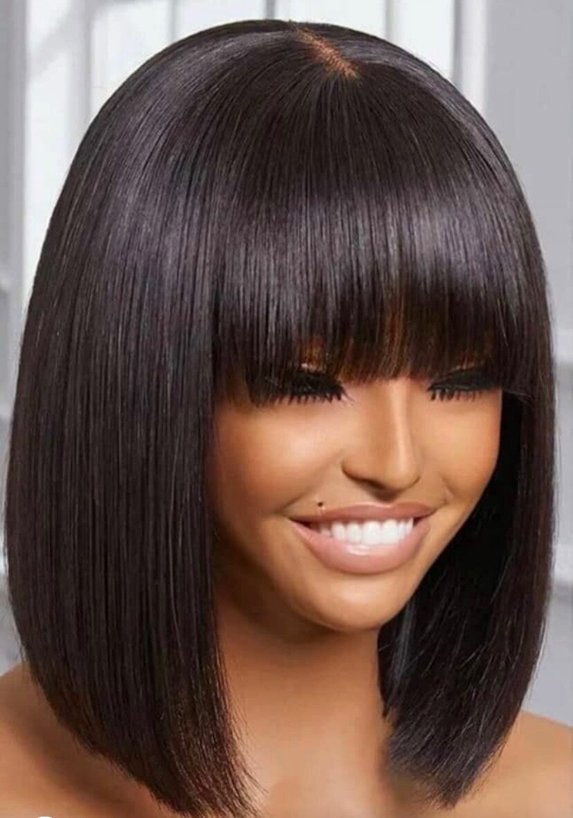 Perruque humaine  Noire Frange