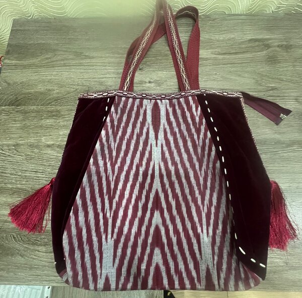 Сумка ручной работы, сделан из бархата и атласа, бу