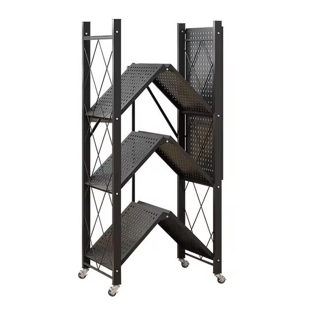 Heavy duty foldable metal organizer shelves with wheels