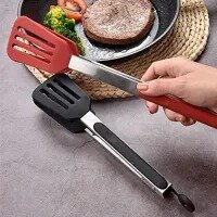 1 PIECE Non Stick Silicone Kitchen Cooking Salad Serving BBQ Tongs Stainless Steel Handle