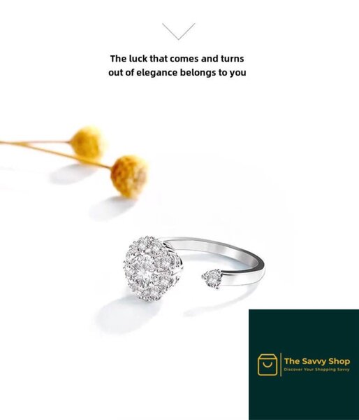 Silver plated cubic zirconia ring with rotatable stone