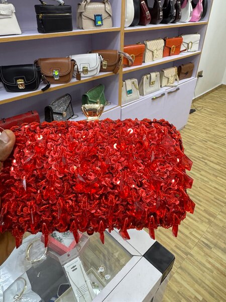 Red purse with beaded fringe
